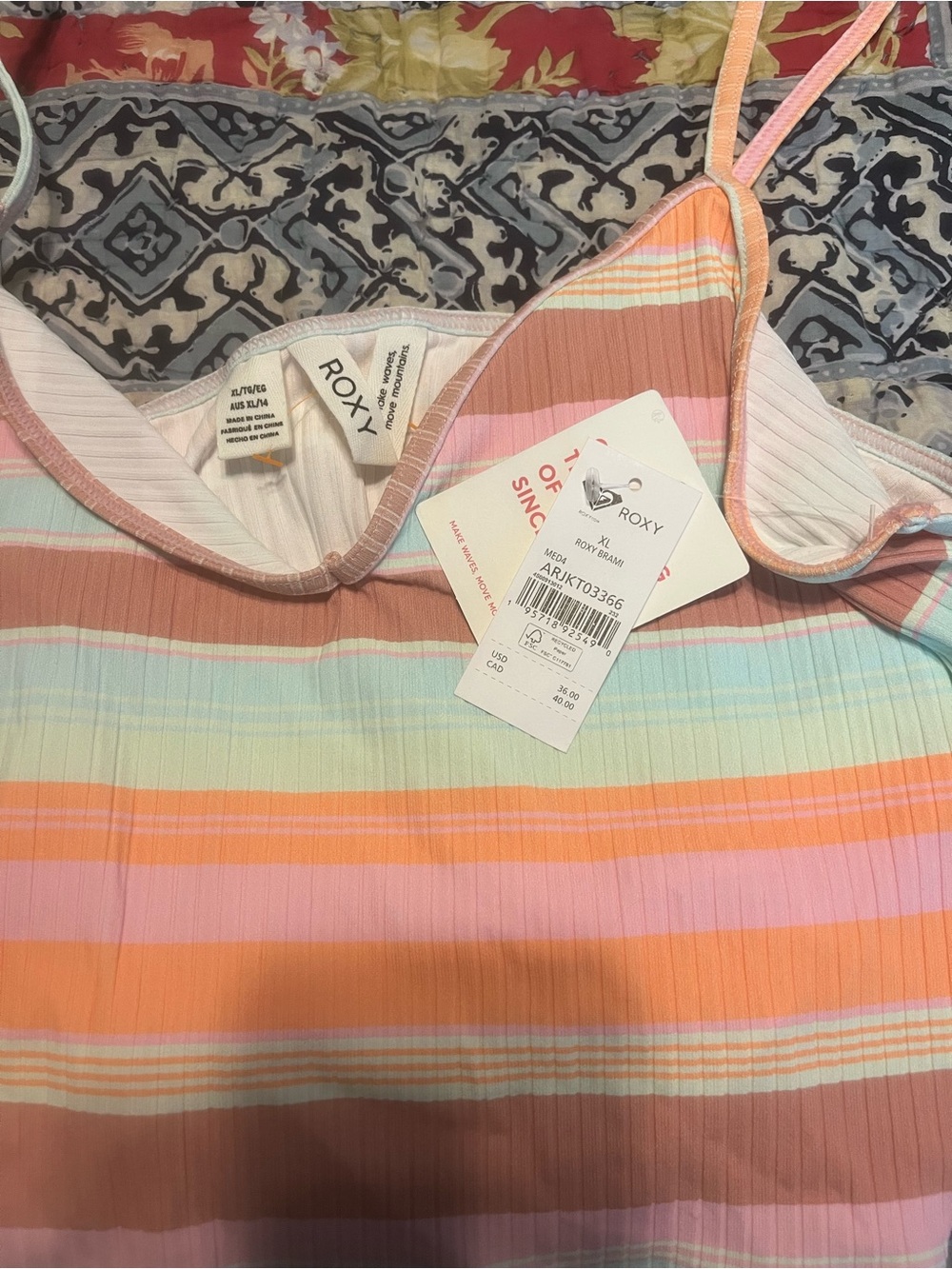 NWT XL Roxy Brami Striped Ribbed Cami Tank Top - Picture 4 of 6